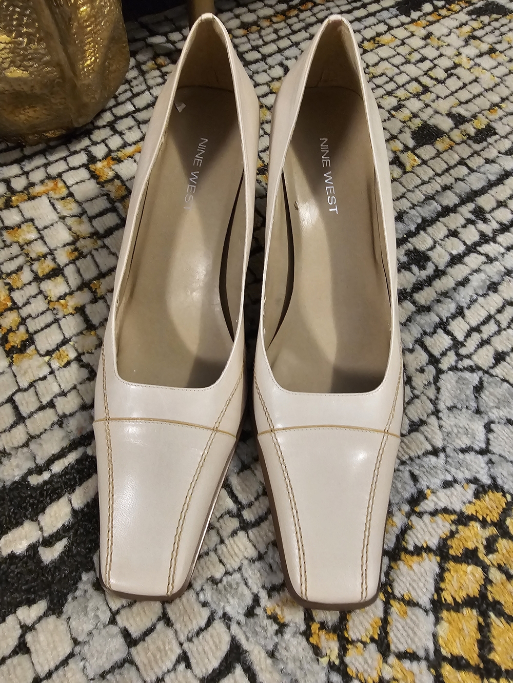 Nine West Cream Leather Square-Toe Pumps